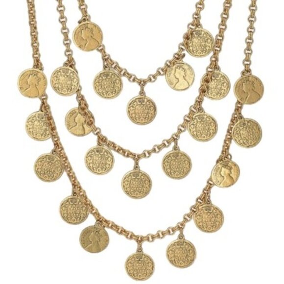 💜 Stella & Dot Rio Triple Strand Gold Coin Necklace - Picture 7 of 8